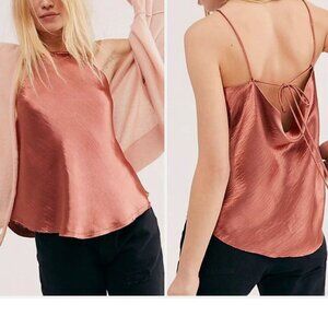 Free People Tank Top l'amour cami womens Pink medium satin going out party chic